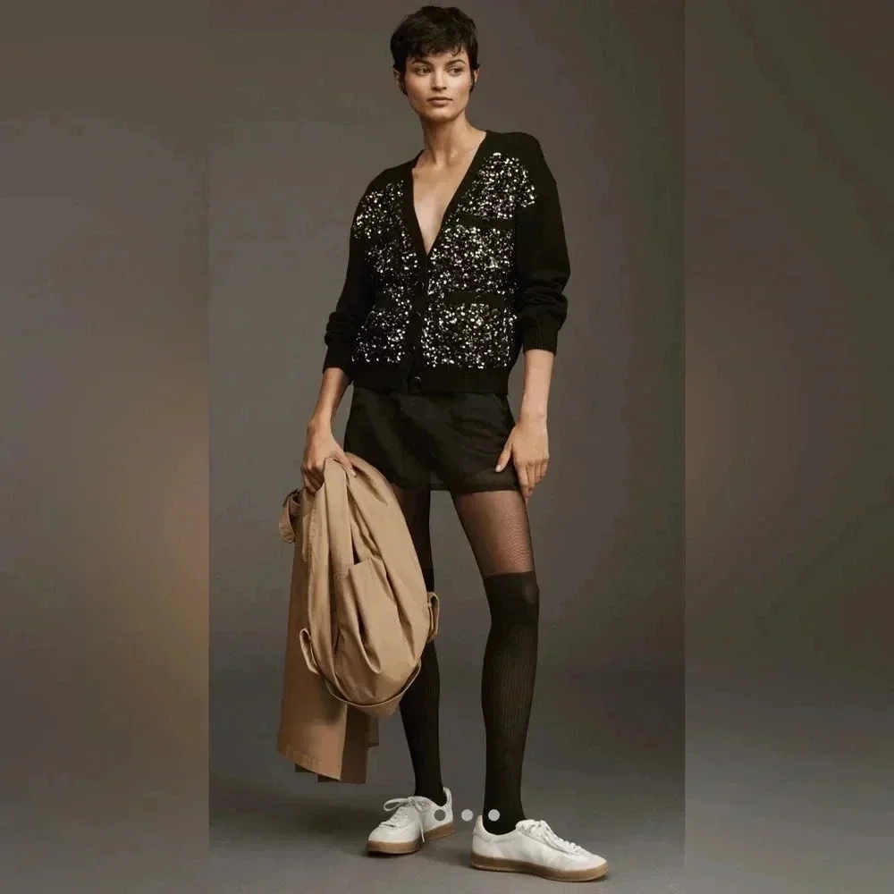 Anthropologie Sequin Button Pocket Cardigan